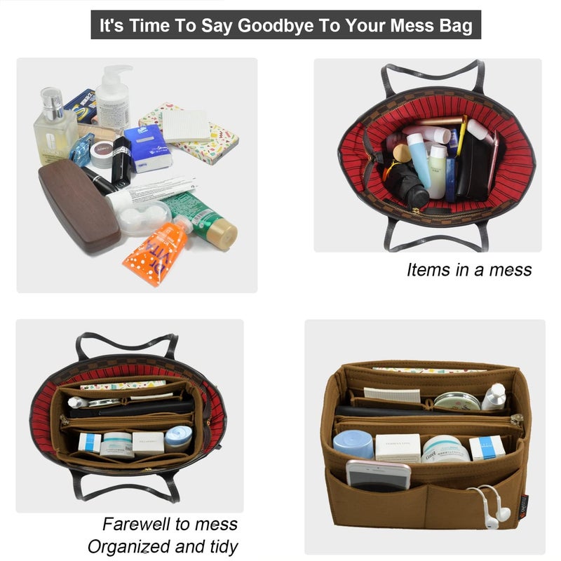 OMYSTYLE Brown Slender Large Organizer Insert, Felt Tote Bag Organizer Insert with 5 Sizes, Handbag Dividers for Inside Purse, Compatible with Longchamp, Neverful, Speedy and More - Image 4