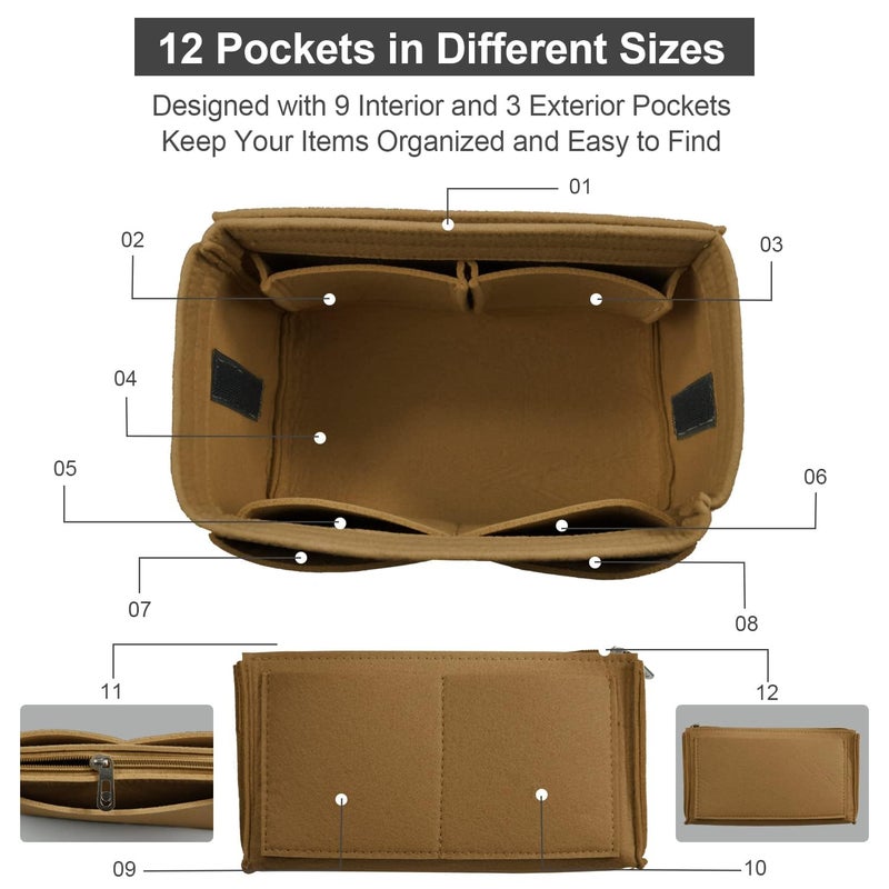 OMYSTYLE Brown Slender Large Organizer Insert, Felt Tote Bag Organizer Insert with 5 Sizes, Handbag Dividers for Inside Purse, Compatible with Longchamp, Neverful, Speedy and More - Image 3