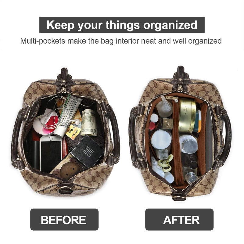 OMYSTYLE Brown Slender Large Organizer Insert, Felt Tote Bag Organizer Insert with 5 Sizes, Handbag Dividers for Inside Purse, Compatible with Longchamp, Neverful, Speedy and More - Image 5