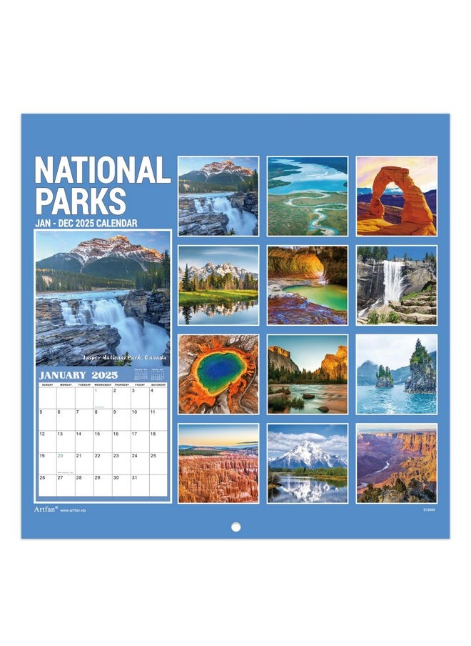 Artfan - 2025 Calendar - 12 Monthly Calendar 2025, Jan- Dec 2025 Wall Calendar, 12" X 24" (Open), 2025 Calendar Unruled Blocks + Thick Glossy Paper, National Parks Wall Calendar - Image 1