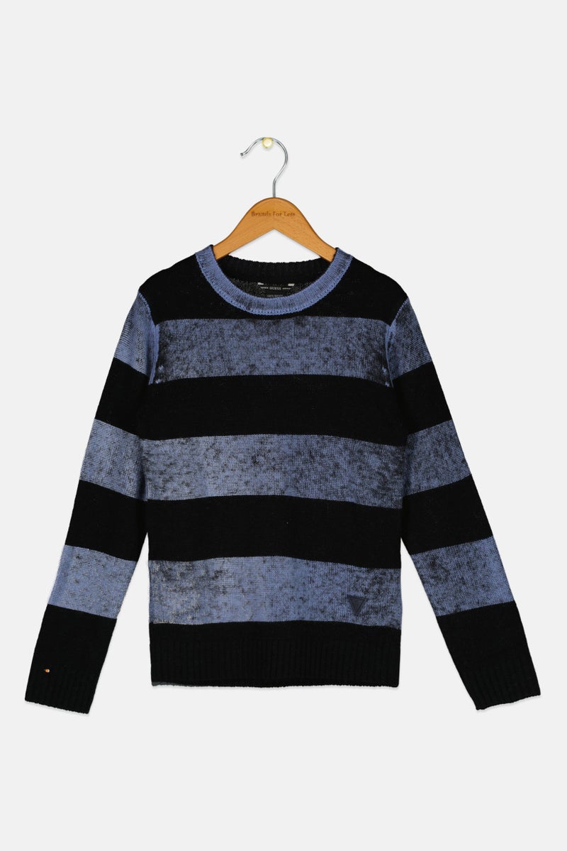 GUESS سويت شيرت محبوك للأطفال الأولاد، مجموعة سوداء - Image 1