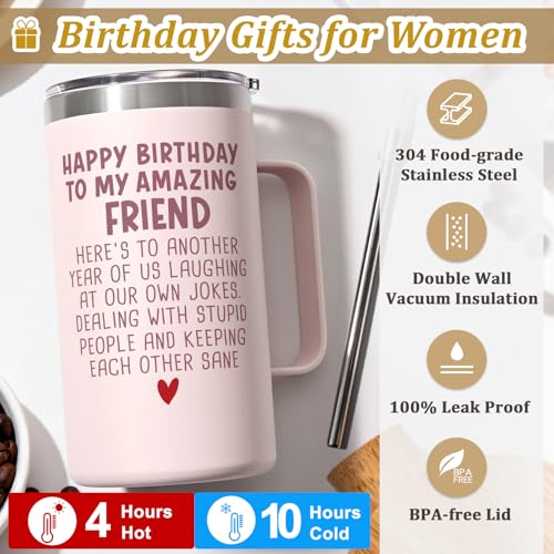 Lifecapido Best Friend Birthday Gifts for Women, 20oz Insulated Coffee Mug, Friendship Gifts for Women Bestie Coworker Classmate, Rose Quartz - Image 5