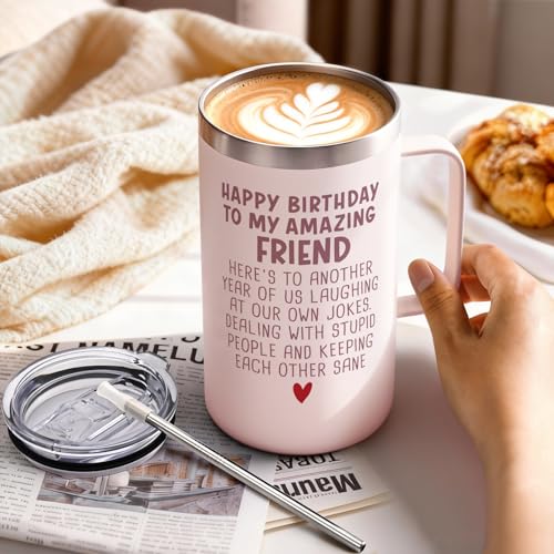 Lifecapido Best Friend Birthday Gifts for Women, 20oz Insulated Coffee Mug, Friendship Gifts for Women Bestie Coworker Classmate, Rose Quartz - Image 3