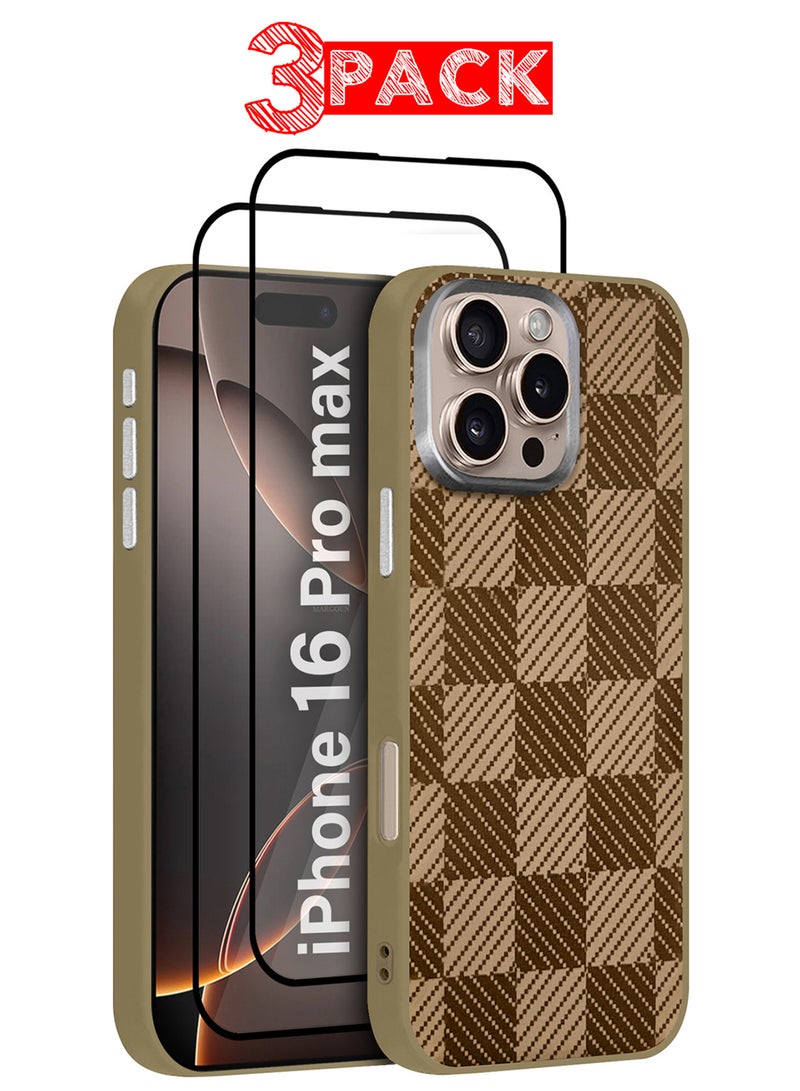 CATANES iPhone 16 Pro Max 3Packs Case Cover Carbon Fiber Pattern Phone Case Slim Shockproof Back Cover with Two 3D Screen Protectors - Honeycomb Pattern - Image 1