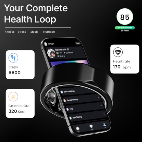 Leaf Halo Smart Ring | Health Tracker | Sleep, Fitness, Stress | Includes 30+ Workout Modes | Battery upto 10 Days | Buy Sizing Kit First | Track Steps, HRV, SPO2 & Periods | Carbon Black - Size 9 - Image 2