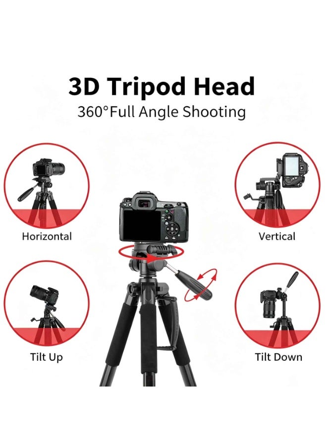 74" Camera Tripod and Monopod, Free Phone and Tablet Clip,Professional Aluminum Tripod Stand for Mirrorless Camera/DSLR/Cell Phone/Camcorder/GoPro - Image 4