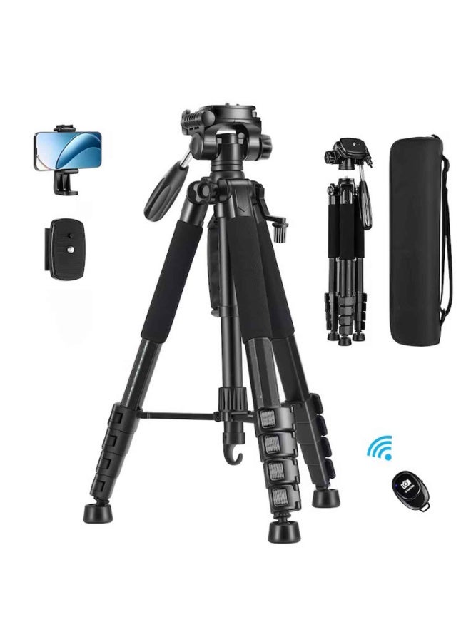 74" Camera Tripod and Monopod, Free Phone and Tablet Clip,Professional Aluminum Tripod Stand for Mirrorless Camera/DSLR/Cell Phone/Camcorder/GoPro - Image 1