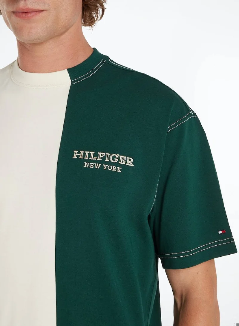 TOMMY HILFIGER Men's Monotype Colorblock T-Shirt - Cotton, Beige