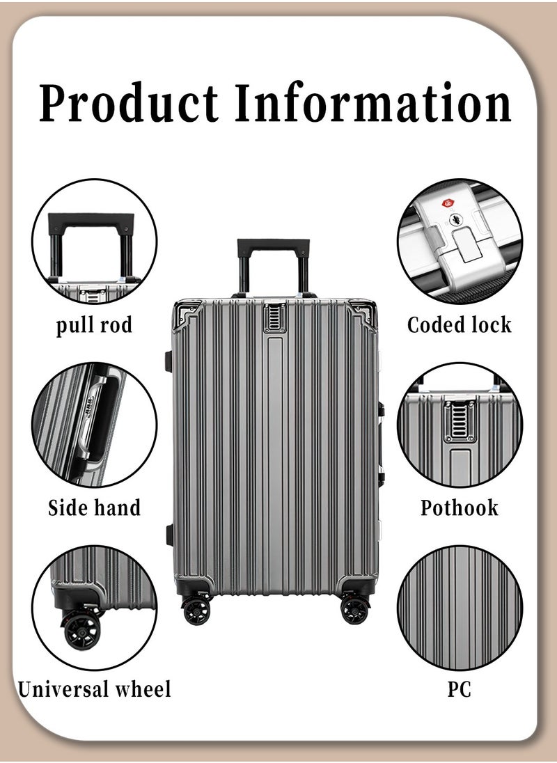 Moovant - 24-inch Travel Suitcase, Portable Boarding Trolley Case, Large Capacity Aluminum Frame Carry-On Luggage, Zipperless Luggage, with Security Combination Lock, 2 USB Charging Ports, 360° Silent Universal Wheels, PC Material, Grey - Image 1