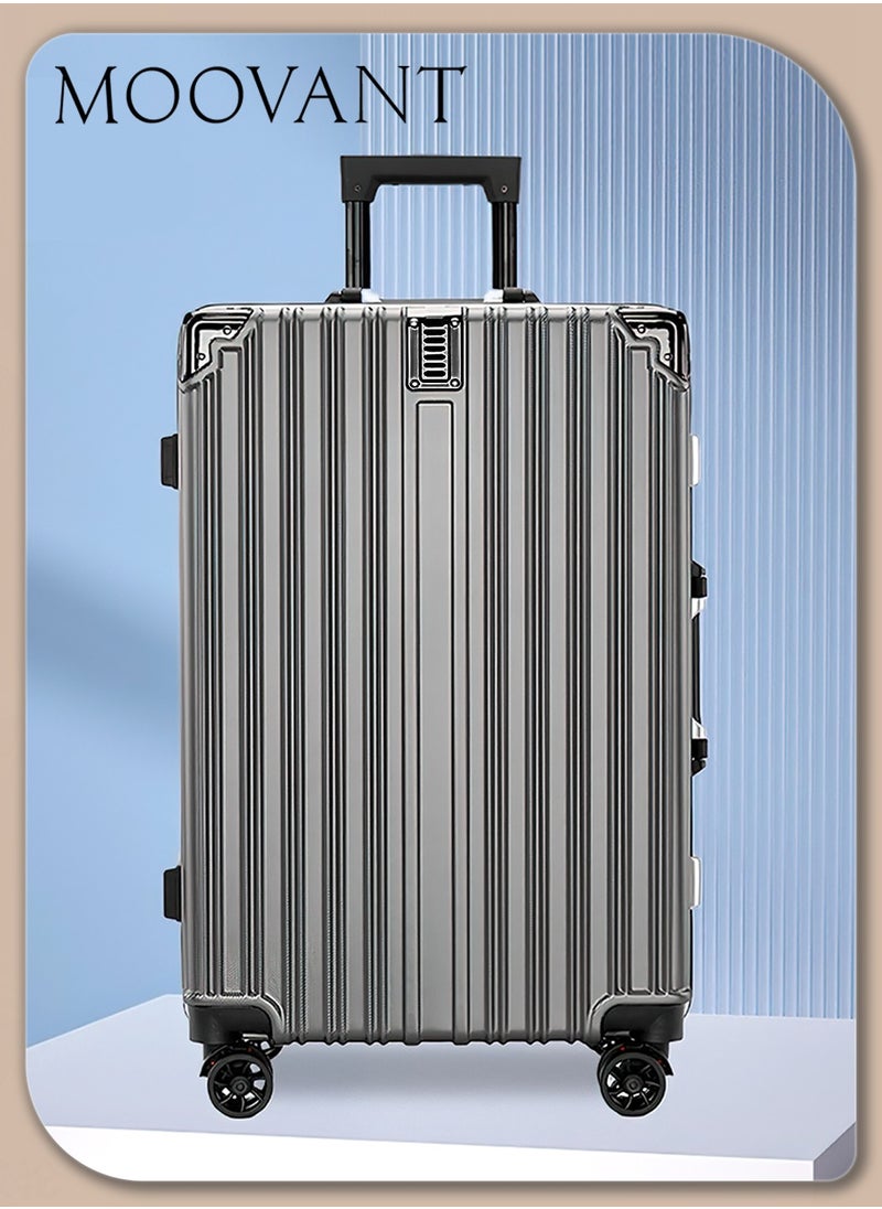 Moovant - 24-inch Travel Suitcase, Portable Boarding Trolley Case, Large Capacity Aluminum Frame Carry-On Luggage, Zipperless Luggage, with Security Combination Lock, 2 USB Charging Ports, 360° Silent Universal Wheels, PC Material, Grey - Image 1