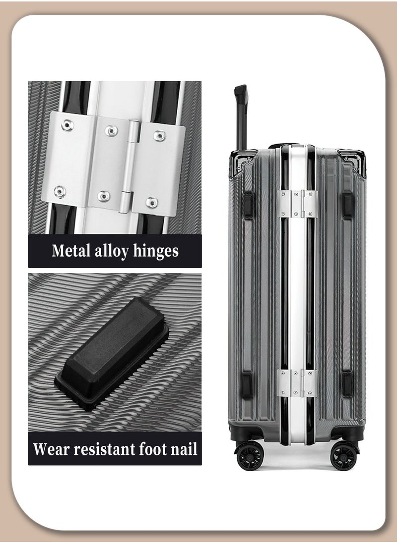 Moovant - 24-inch Travel Suitcase, Portable Boarding Trolley Case, Large Capacity Aluminum Frame Carry-On Luggage, Zipperless Luggage, with Security Combination Lock, 2 USB Charging Ports, 360° Silent Universal Wheels, PC Material, Grey - Image 1
