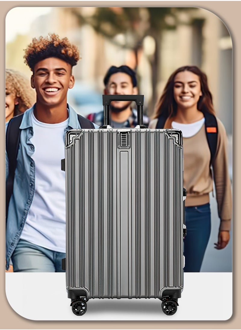 Moovant - 24-inch Travel Suitcase, Portable Boarding Trolley Case, Large Capacity Aluminum Frame Carry-On Luggage, Zipperless Luggage, with Security Combination Lock, 2 USB Charging Ports, 360° Silent Universal Wheels, PC Material, Grey - Image 1