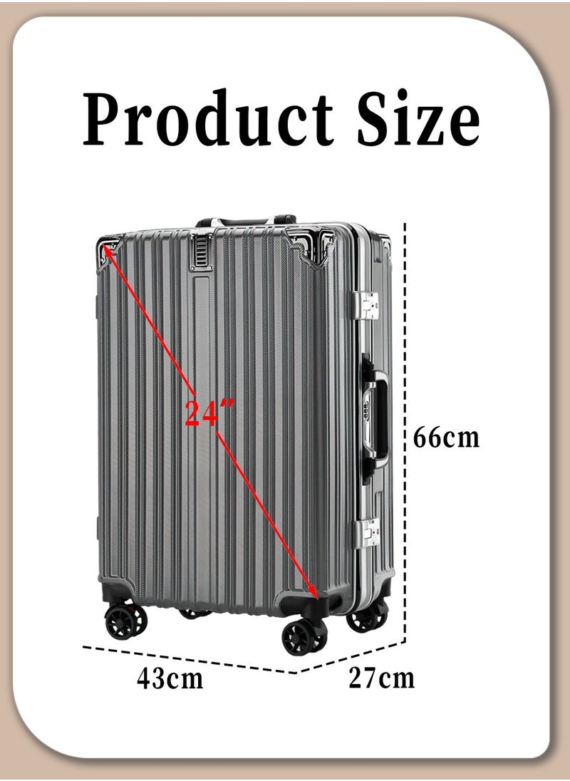 Moovant - 24-inch Travel Suitcase, Portable Boarding Trolley Case, Large Capacity Aluminum Frame Carry-On Luggage, Zipperless Luggage, with Security Combination Lock, 2 USB Charging Ports, 360° Silent Universal Wheels, PC Material, Grey - Image 1