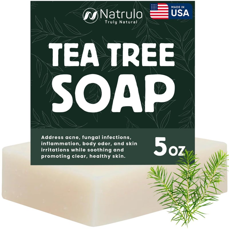 Natrulo Tea Tree Soap Natural Defense Tea Tree Oil Wash Bar for Face Body Remedy Soap Fights Acne Skin Irritation and Prevents Breakouts Deeply Cleansing Hydrating Cleanser for Calm Fresh Skin - Image 1
