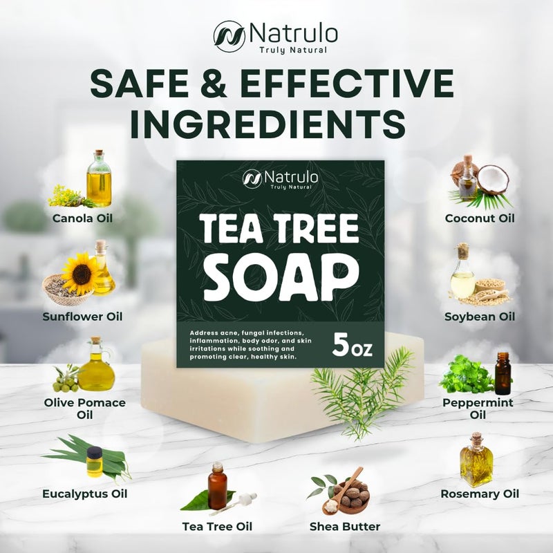 Natrulo Tea Tree Soap Natural Defense Tea Tree Oil Wash Bar for Face Body Remedy Soap Fights Acne Skin Irritation and Prevents Breakouts Deeply Cleansing Hydrating Cleanser for Calm Fresh Skin - Image 5