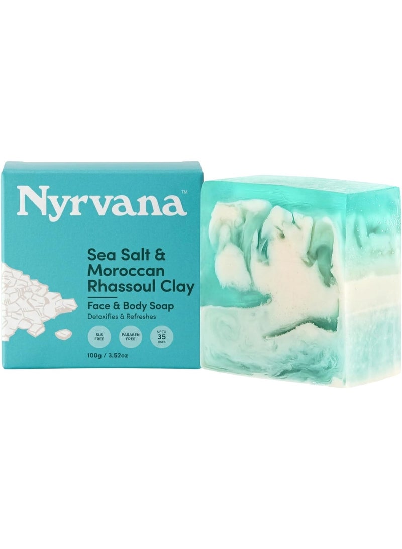 Nyrvana Sea Salt & Moroccan Rhassoul Clay Soap 
Detoxifies & Refreshes 100 Gram - Image 1