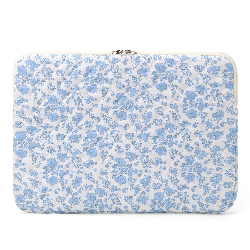 BBIQI Puffy Laptop Sleeve 13 Inch Cute Quilted Laptop Protective Case Padded Floral Computer Sleeve for MacBook BBlue 13 Inch - Image 2