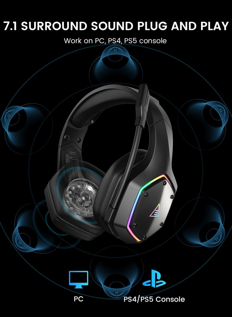 EKSA EKSA Wireless Gaming Headset, 2.4GHz USB Gaming Headphones with Microphone for PC, PS5, PS4, Nintendo Switch, 7.1 Surround Sound PC Headset, RGB Light, Ergonomic Design, 3.5mm Wired for Xbox Serie - Image 3