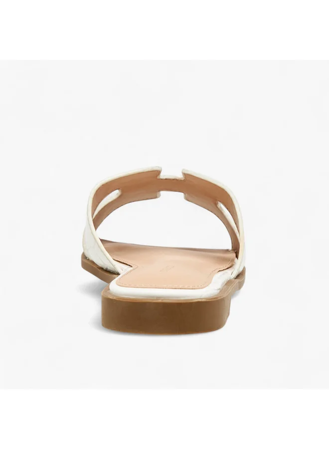 Flora Bella By Shoexpress Women Textured Slip-On Flat Sandals with Cut-Out Deatil