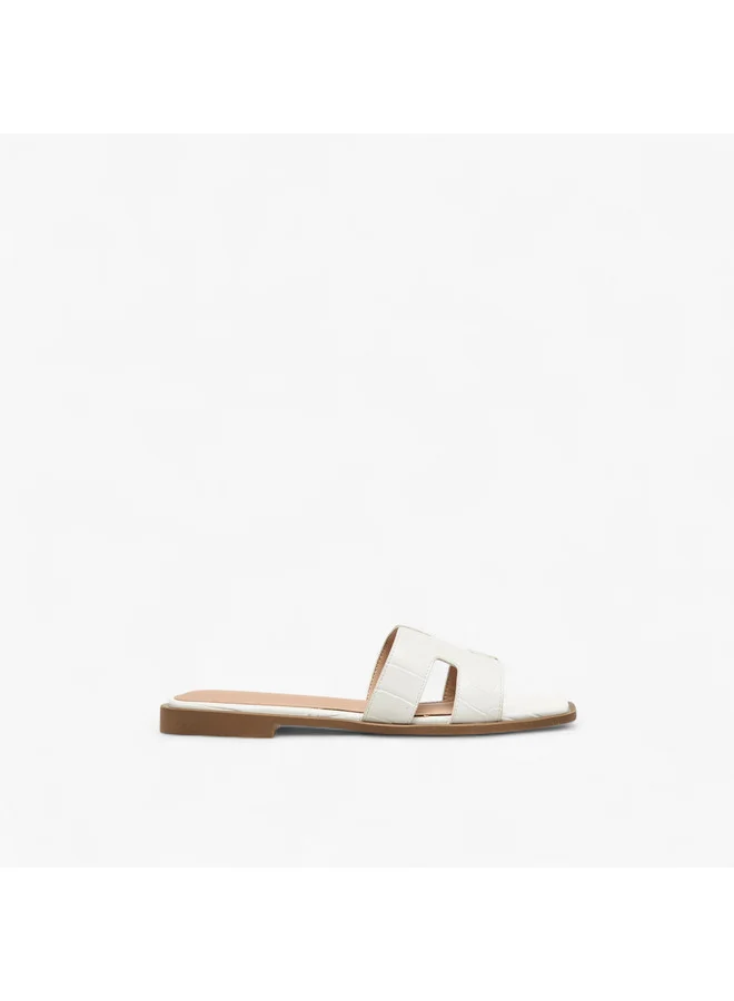 Flora Bella By Shoexpress Women Textured Slip-On Flat Sandals with Cut-Out Deatil