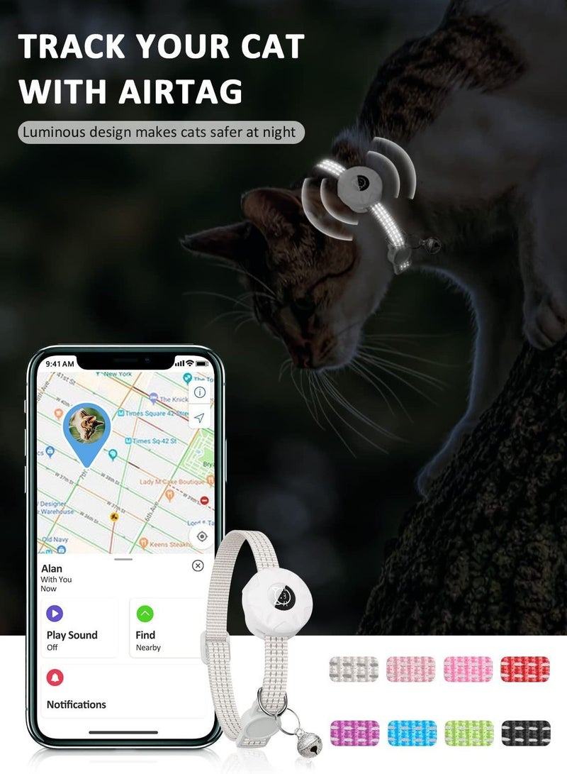 AirTag Cat Collar, Reflective Kitten Collar Breakaway Air Tag with Holder and Bell, Lightweight Collars for Girl Boy Cats Kittens Puppies (White)