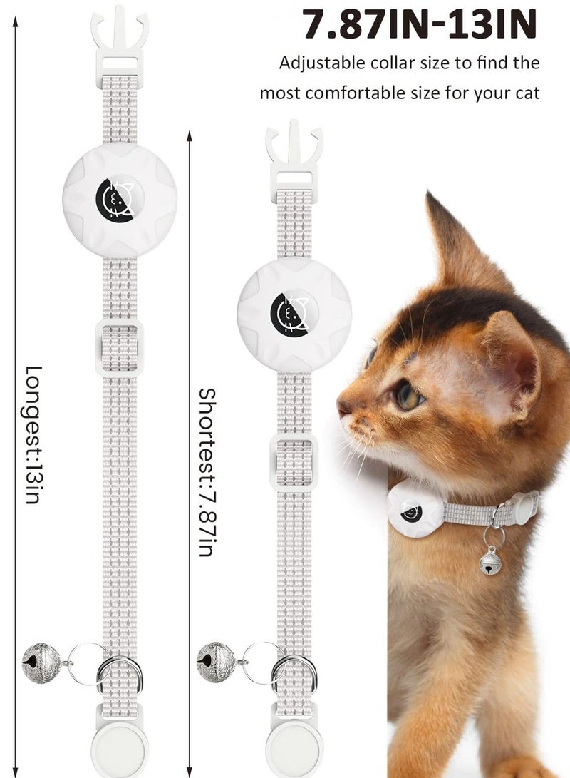 AirTag Cat Collar, Reflective Kitten Collar Breakaway Air Tag with Holder and Bell, Lightweight Collars for Girl Boy Cats Kittens Puppies (White)
