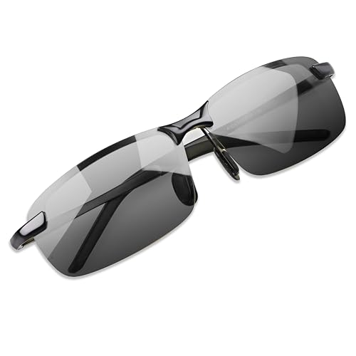 YIMI نظارات شمسية YIMI قطبية فوتوكرومية z87 للقيادة للرجال نظارات أمان نهارية وليلية (إطار أسود/عدسة سوداء) - Image 1