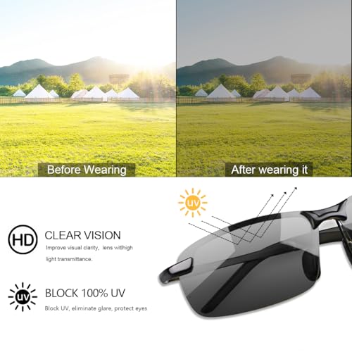 YIMI نظارات شمسية YIMI قطبية فوتوكرومية z87 للقيادة للرجال نظارات أمان نهارية وليلية (إطار أسود/عدسة سوداء) - Image 3