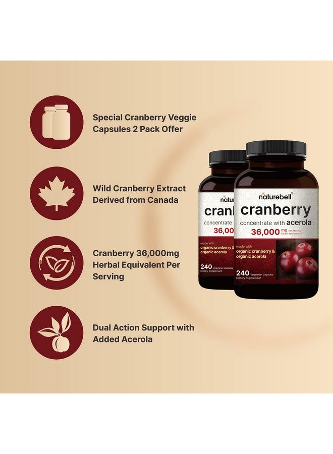 NatureBell عبوة 2 من حبوب التوت البري 36,000 ملغ مع أكيرولا 480 كبسولة نباتية؛ 100:1 مستخلص التوت البري الطازج مكونات عضوية تدعم صحة المسالك البولية خالية من السكر - Image 4