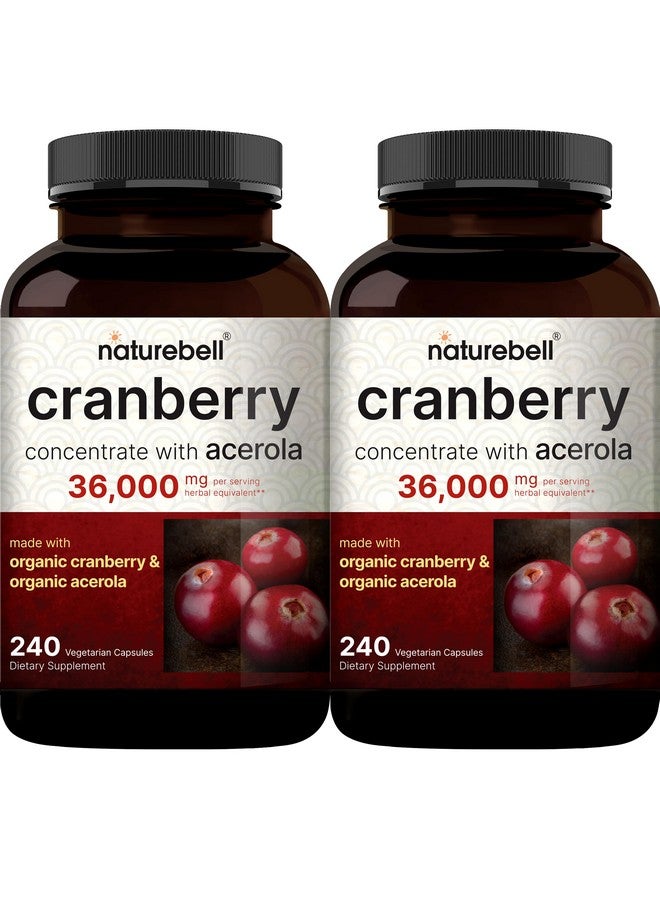 NatureBell عبوة 2 من حبوب التوت البري 36,000 ملغ مع أكيرولا 480 كبسولة نباتية؛ 100:1 مستخلص التوت البري الطازج مكونات عضوية تدعم صحة المسالك البولية خالية من السكر - Image 2