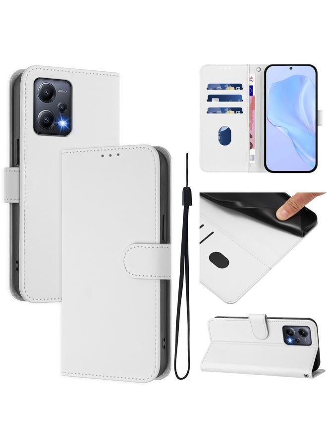 The Bros Case For Xiaomi Poco X5 Skin Feel Solid Color Leather Phone Case with Lanyard