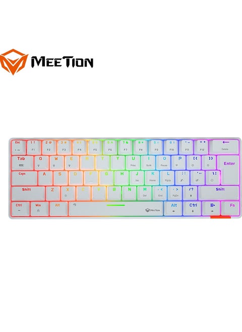MEETION Dual Mode Bluetooth 60 Gaming Keyboard Ergonomic Design, Double Injection Processing, Mechanical Gaming Keyboard MK005BT White