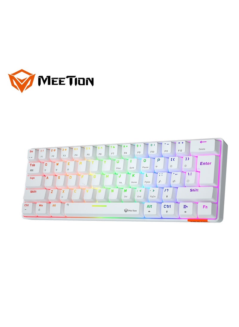 MEETION Dual Mode Bluetooth 60 Gaming Keyboard Ergonomic Design, Double Injection Processing, Mechanical Gaming Keyboard MK005BT White
