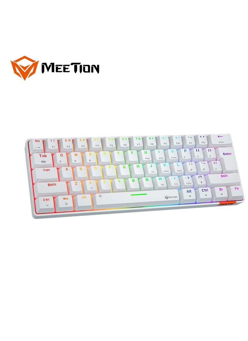 MEETION Dual Mode Bluetooth 60 Gaming Keyboard Ergonomic Design, Double Injection Processing, Mechanical Gaming Keyboard MK005BT White