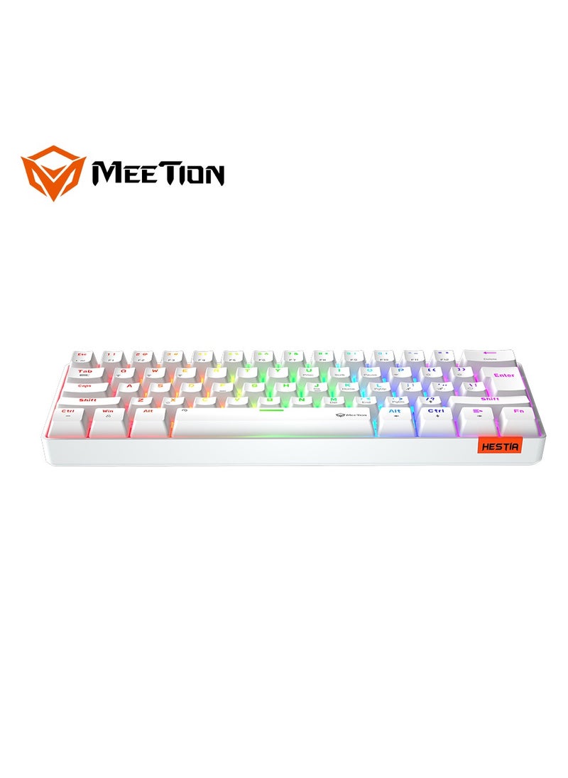 MEETION Dual Mode Bluetooth 60 Gaming Keyboard Ergonomic Design, Double Injection Processing, Mechanical Gaming Keyboard MK005BT White