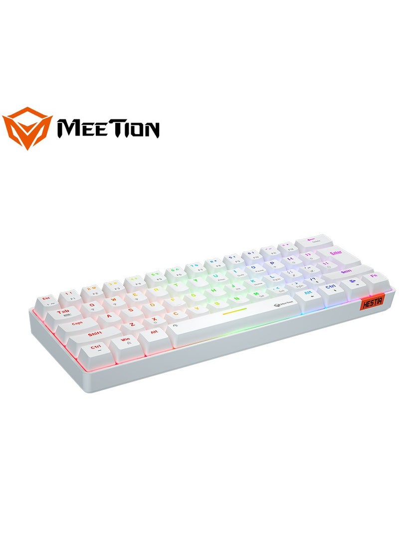 MEETION Dual Mode Bluetooth 60 Gaming Keyboard Ergonomic Design, Double Injection Processing, Mechanical Gaming Keyboard MK005BT White