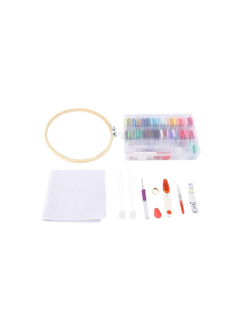 GGOOT Full Range of Embroidery Starter Kit DIY Cross Stitch Tool Kit Bamboo Hoop Embroidery Cloth Needles 50 Colors Wires Set with Storage Case  - Image 1