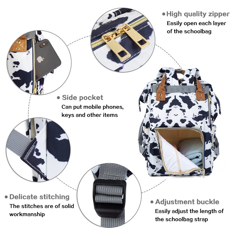 LIMHOO Diaper Bag Backpack, Waterproof Baby Care Bag, Women Travel Baby Nappy Changing Bag (Cow) - Image 4