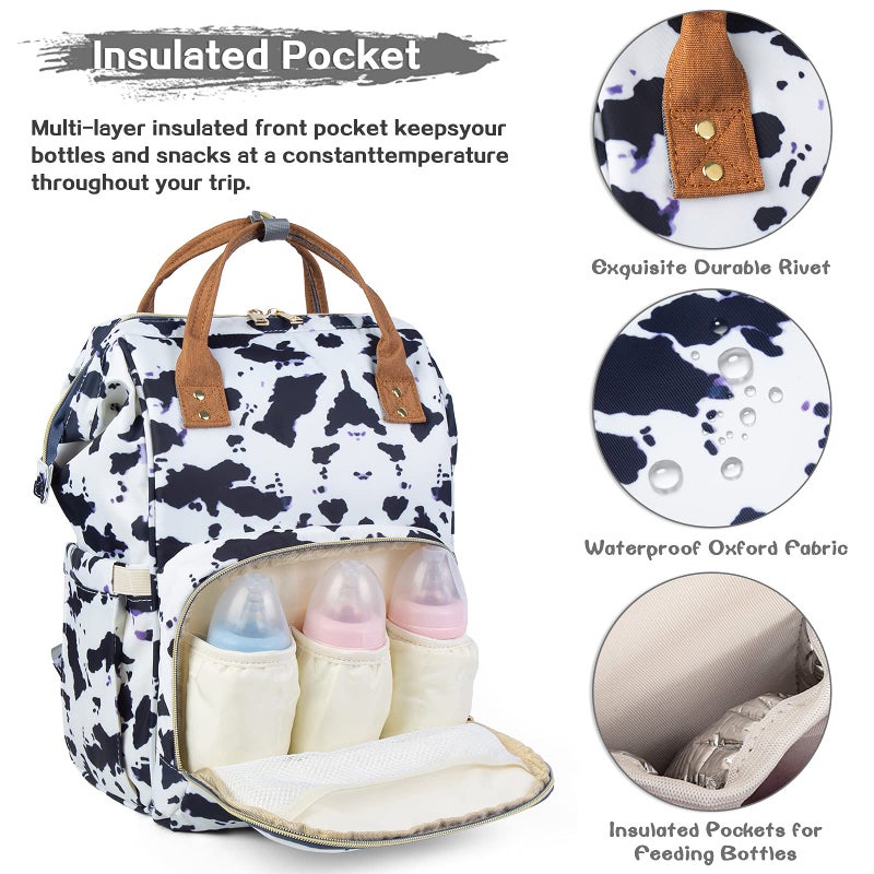 LIMHOO Diaper Bag Backpack, Waterproof Baby Care Bag, Women Travel Baby Nappy Changing Bag (Cow) - Image 3