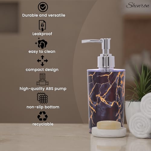 Shenron Refillable Liquid Soap Dispenser. Unbreakable Plastic Dispenser for Sanitizer Lotion Shampoo. Handwash Bottle for Kitchen, Bathroom, Shower, Wash Basin, Sink - 250ML (Purple Marble, Pack of 1) - Image 5