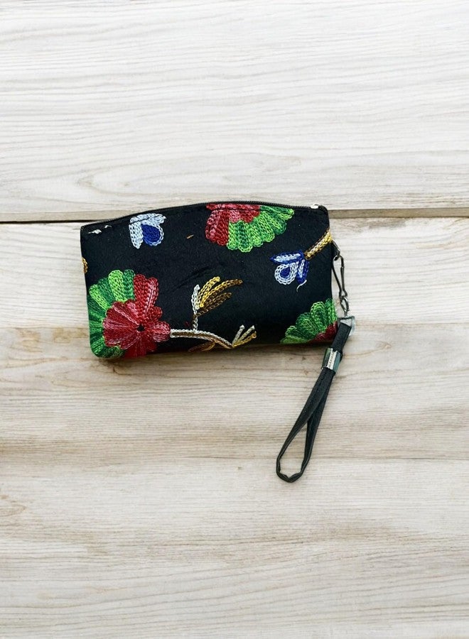 CLEARO Kashmiri Floral Gift Wallet - Handmade Black Pouch - Image 2