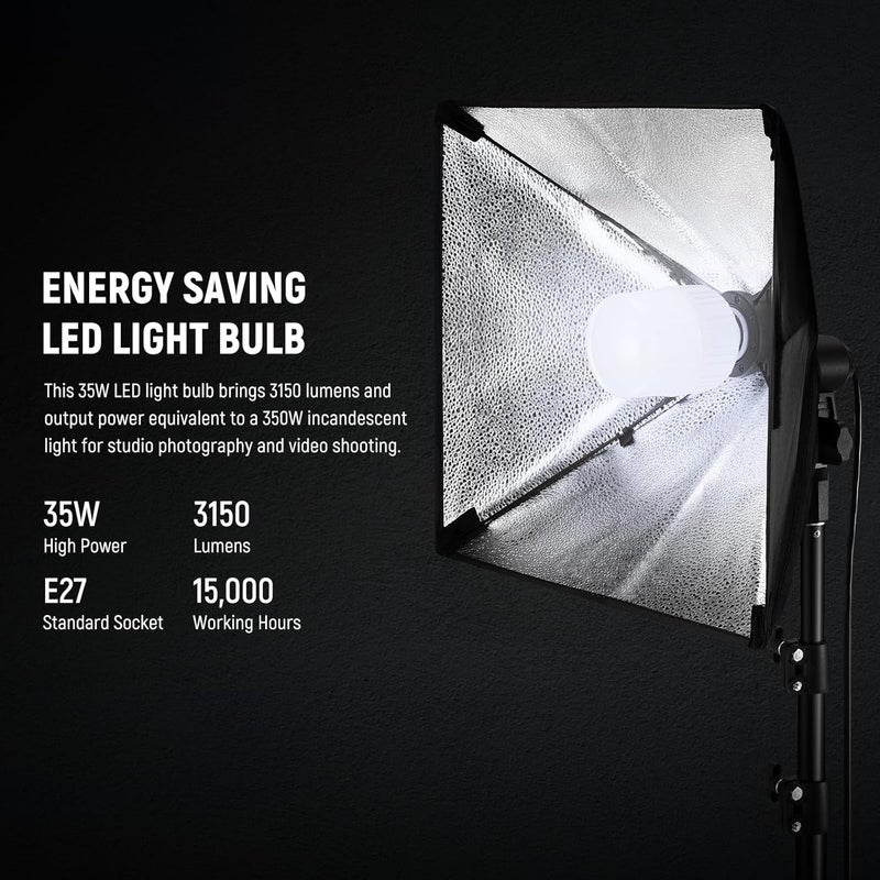 40x40cm Softbox Lighting Kit with 35W E27 LED Bulb (UK Plug) CE/UKCA Certified 5700K CRI93+, 180cm Light Stand for Photography Lighting TikTok Live Streaming Video Recording, SF40 - Image 2