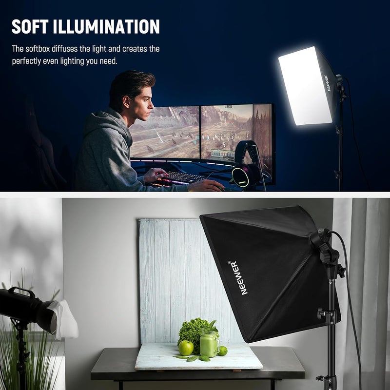 40x40cm Softbox Lighting Kit with 35W E27 LED Bulb (UK Plug) CE/UKCA Certified 5700K CRI93+, 180cm Light Stand for Photography Lighting TikTok Live Streaming Video Recording, SF40 - Image 5