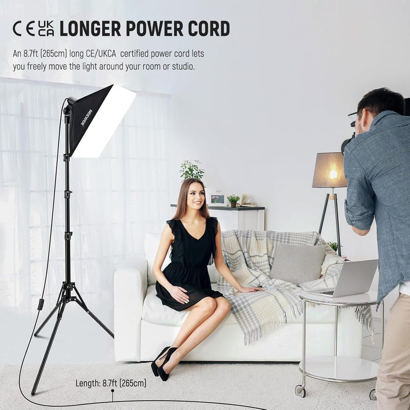 40x40cm Softbox Lighting Kit with 35W E27 LED Bulb (UK Plug) CE/UKCA Certified 5700K CRI93+, 180cm Light Stand for Photography Lighting TikTok Live Streaming Video Recording, SF40 - Image 3
