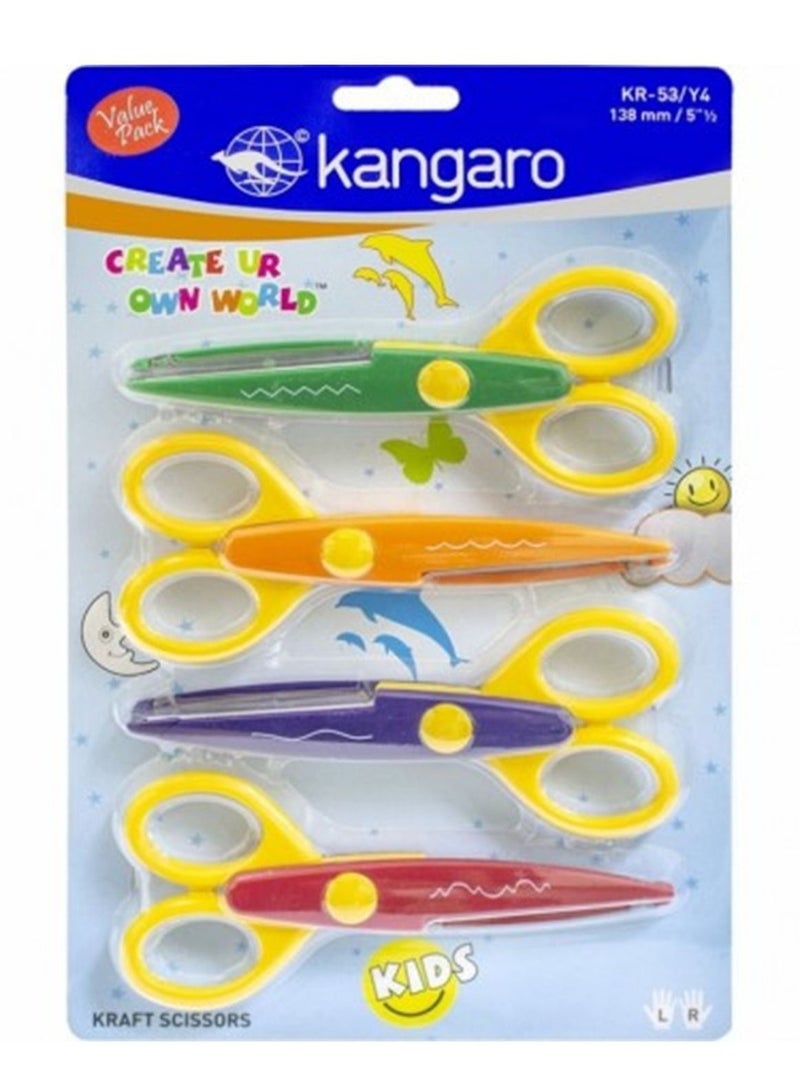 Kangaro مقص حرفي مكون من 4 قطع بتصميم متعرج متعدد الألوان