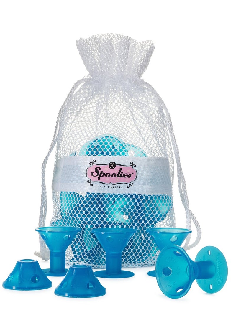 Spoolies - Original Hair Curlers, Heatless Silicone Rollers with Mesh Bag Gift for Natural Hair, Hair Extensions plus Wigs, Made in USA, 15 Jumbo Size (Beachy Blue) - Image 1