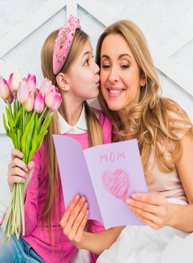 PHALIN Women's Beaded Embellished Headband with Rhinestone and Pearls - Wide Top Knot Holiday Hair Accessory Gift (Pink) - Image 3