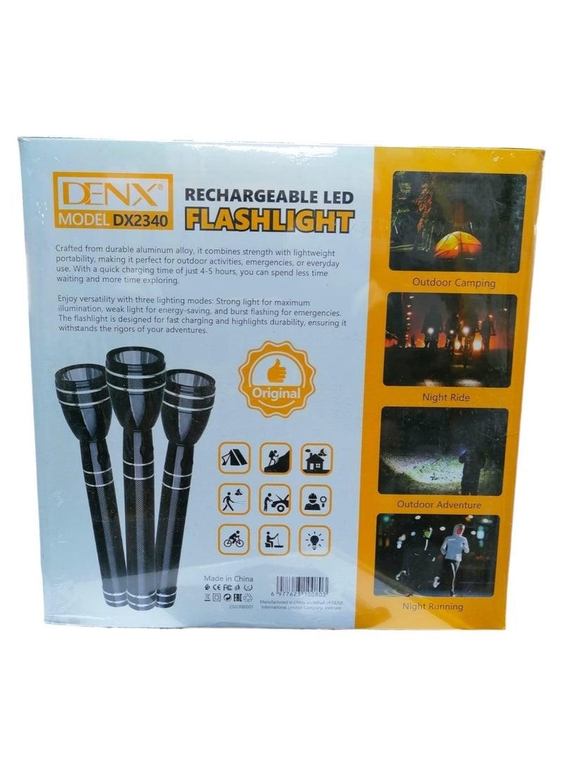 Denx 3 In 1 Rechargeable LED Flashlight 360LM High Brightness Torch Portable 5W LED Light Long Battery Backup 6 Hours Runtime Compact Handheld Light for Camping Hiking Emergency Use Black - Image 5
