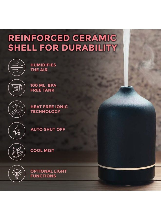 Ajna Aroma Diffuser for Essential Oil and Aromatherapy- Large Room Diffuser with Ionic Technology - Room Vaporizor, Humidifier, Diffuser with Cool Mist - 3 in 1 Gift Set - Matte Black (100 ml)