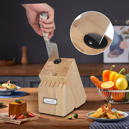 Kuisine Premium Sharp Knife Set,High Carbon Stainless Steel Ergonomic Handle,Knife Block Set with Built-in Sharpener(15PCS,Ivory) - Image 3